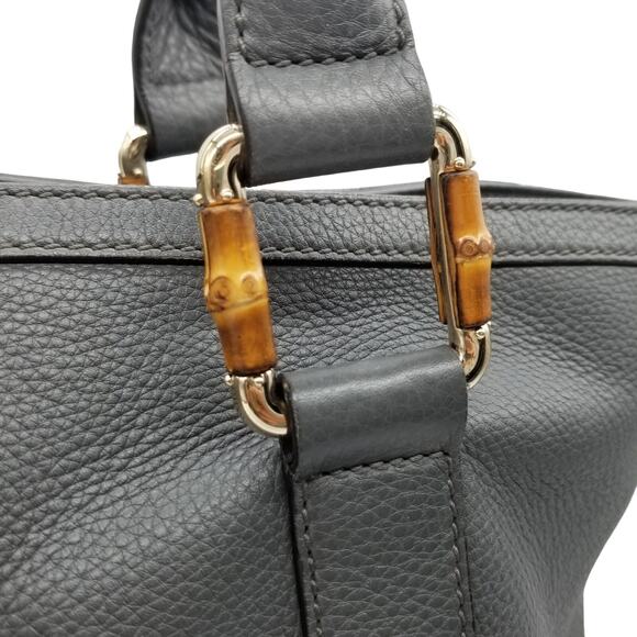 GUCCI Gray Leather Tote Large Bamboo Goldtone Double Strap - Picture 4 of 16